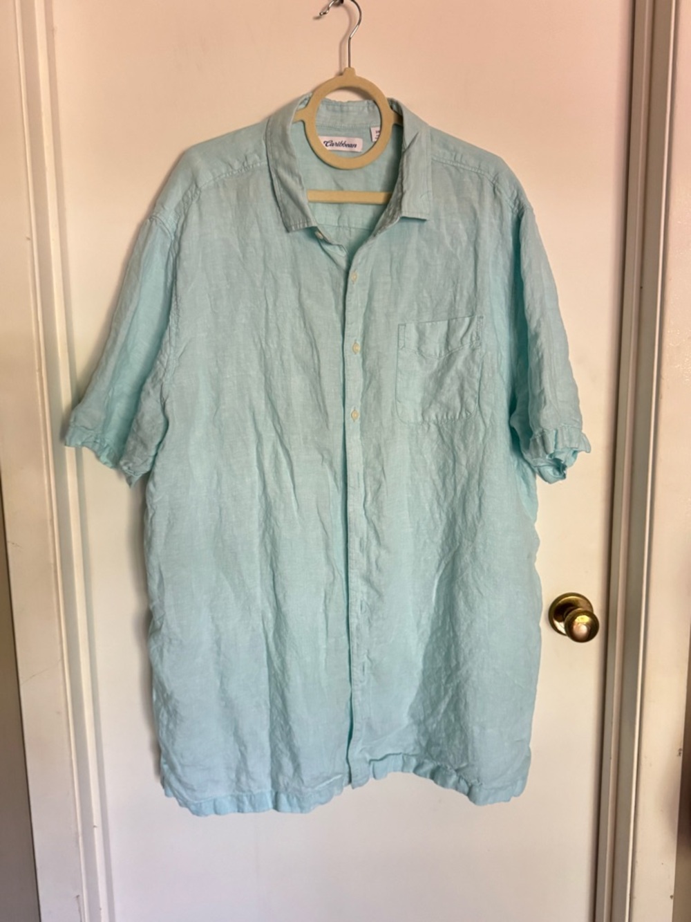 Caribbean Light Blue Short-Sleeve Linen Button-Down Shirt